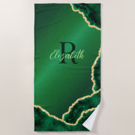 Emerald Green en Gold Geode Elegant Monogrammed Strandlaken