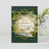 Emerald Green en Gold Geometric Engagement Party Kaart (Staand voorkant)