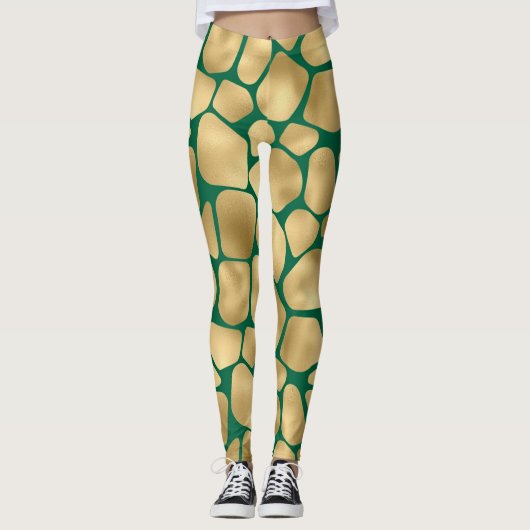 Emerald Green en Gold Giraffe Pattern Leggings (Voorkant)