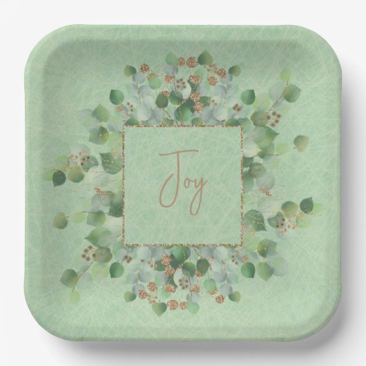 Emerald Green en Gold Glitter Eucalyptus Custom Papieren Bordje (Voorkant)
