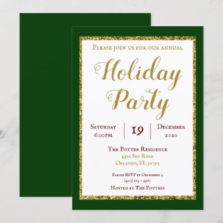 Emerald Green en Gold Glitter Holiday Party Kaart