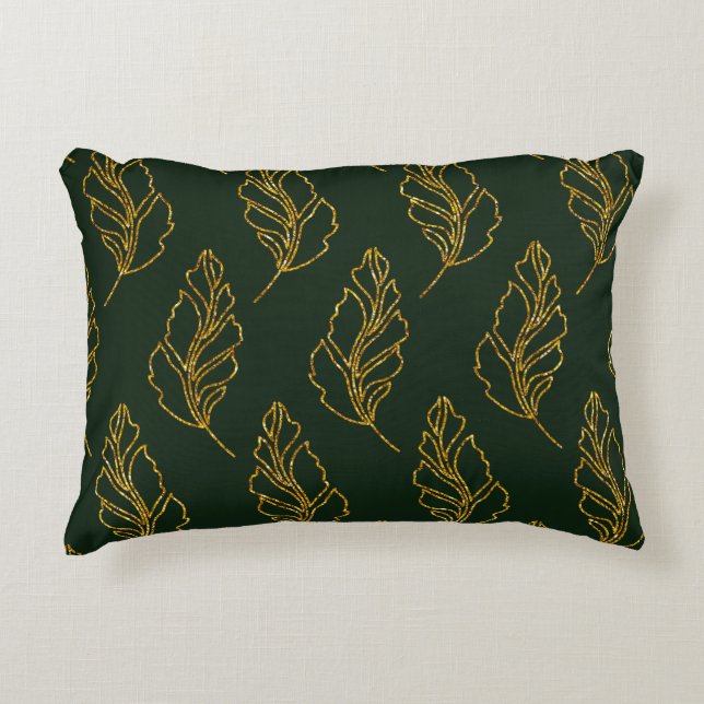 Emerald Green en Gold Leaf Lumbar Sierkussen Accent Kussen (Voorkant)