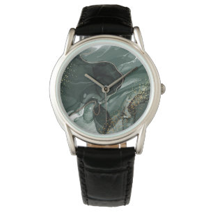Emerald Green en Gold Marble, marmer Background Horloge