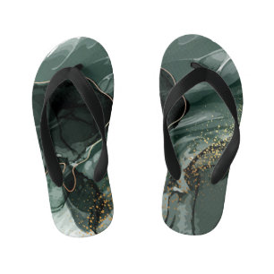 Emerald Green en Gold Marble, marmer Background Kinder Teenslippers
