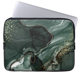 Emerald Green en Gold Marble, marmer Background Laptop Sleeve