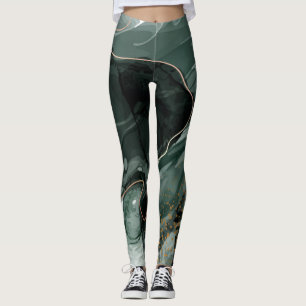 Emerald Green en Gold Marble, marmer Background Leggings