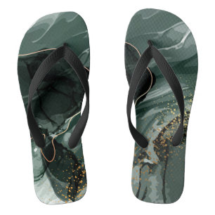 Emerald Green en Gold Marble, marmer Background Teenslippers