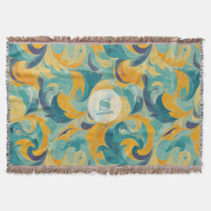 Emerald Green en Gold Paisley-geïnspireerde Abstra Deken