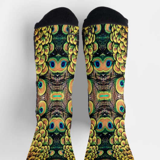 Emerald Green en Gold Peacock Feathers Sokken (Top)