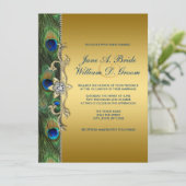 Emerald Green en Gold Peacock Wedding Kaart (Staand voorkant)