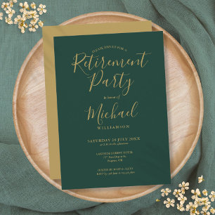 Emerald Green en Gold Script Retirement Party Kaart