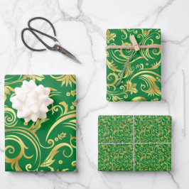 Emerald Green en Gold Scrollwork Inpakpapier Vel