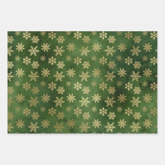 Emerald Green en Gold Snowflakes kerst Inpakpapier Vel (Voorkant 3)