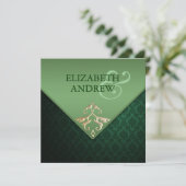 Emerald Green en Gold Square Wedding Invitation Kaart (Staand voorkant)