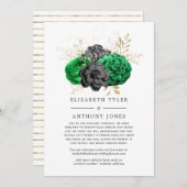 Emerald Green en Gold Verminderde Bruiloft Gastenl Aankondiging (Voorkant / Achterkant)