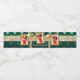 Emerald Green en Gold Water Label met Afbeeldingen Waterfles Etiket