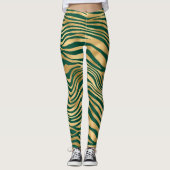 Emerald Green en Gold Zebra/tijgergestreept smeden Leggings (Voorkant)