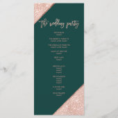 Emerald Green en Roos Gold Glitter Wedding Programma (Achterkant)