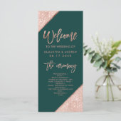 Emerald Green en Roos Gold Glitter Wedding Programma (Staand voorkant)
