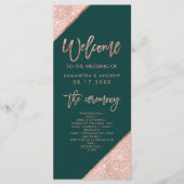 Emerald Green en Roos Gold Glitter Wedding Programma (Voorkant)