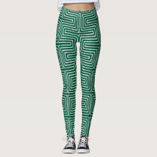 Emerald Green en White Maze African Mud Cloth Leggings