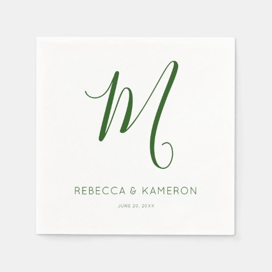 Emerald Green en White Simple Elegant | Monogram Servet (Voorkant)