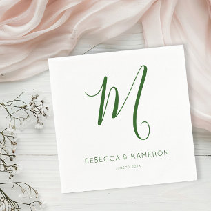 Emerald Green en White Simple Elegant   Monogram Servet