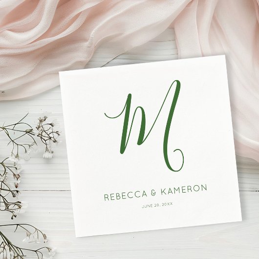 Emerald Green en White Simple Elegant | Monogram Servet
