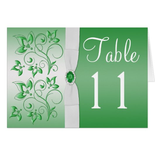 Emerald Green en White Table Number Kaart (Voorkant Horizontaal)