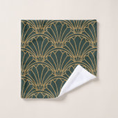 Emerald Green et Gold Art Déco Fan Motif (Gant de toilette)