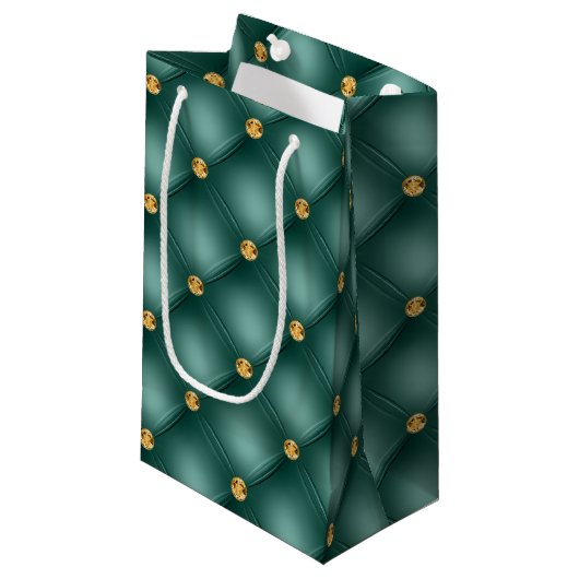Emerald Green et Gold Tufted petit sac cadeau (Devant Angle)