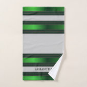 Emerald Green Et Grey Géométrique Stripes Nom (Serviette à main)