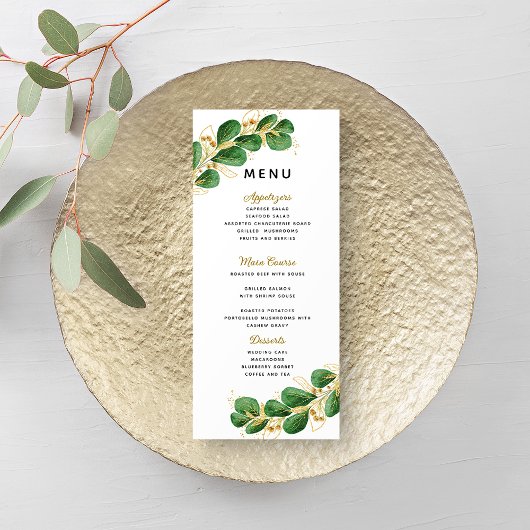 Emerald Green Eucalyptus Greenery Elegant Wedding Menu