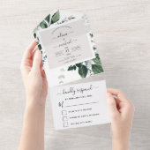 Emerald Green Eucalyptus Greenery Wedding RSVP All In One Uitnodiging (Afscheurbaar)