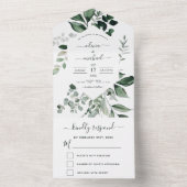 Emerald Green Eucalyptus Greenery Wedding RSVP All In One Uitnodiging (Binnen)