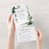 Emerald Green Eucalyptus Greenery Wedding RSVP All In One Uitnodiging (Afscheurbaar)