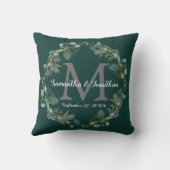 Emerald Green Eucalyptus Monogram Weddenschap Kussen (Achterkant)