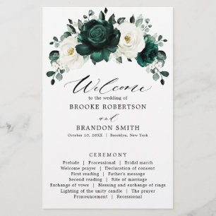Emerald Green Eucalyptus Programme de mariage blan