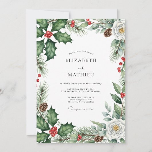 Emerald Green Evergreen Winter Wedding Kaart (Voorkant)