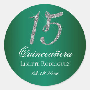 Emerald Green Faux 15 Quinceanera Ronde Sticker