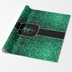 Emerald Green faux glitter sparkles Sweet 16 Cadeaupapier