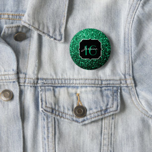 Emerald Green faux glitter sparkles Sweet 16 Ronde Button 5,7 Cm