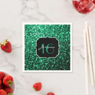 Emerald Green faux glitter sparkles Sweet 16 Servetten