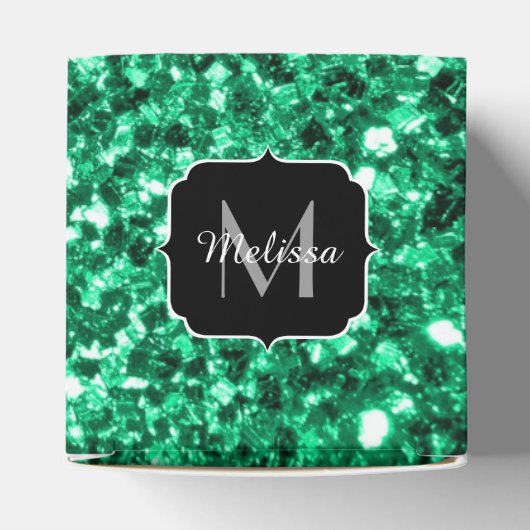 Emerald Green faux glitter sparter Monogram Bedankdoosjes (Bovenkant)