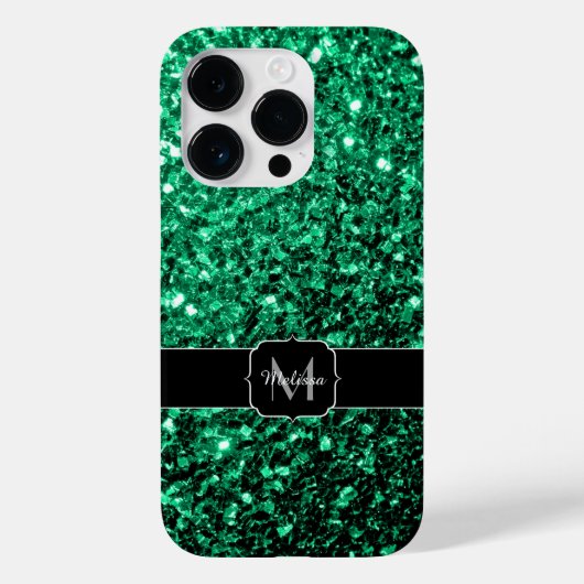 Emerald Green faux glitter sparter Monogram Case-Mate iPhone Case (Achterkant)