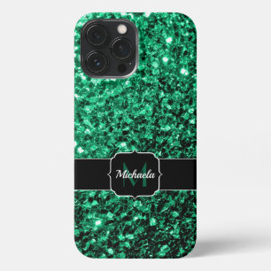 Emerald Green faux glitter sparter Monogram iPhone 13 Pro Max Hoesje
