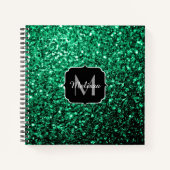 Emerald Green faux glitter sparter Monogram Notitieboek (Voorkant)