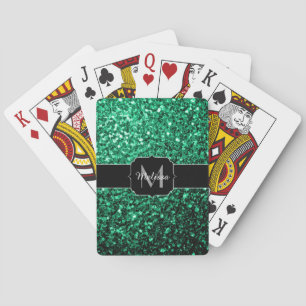 Emerald Green faux glitter sparter Monogram Pokerkaarten