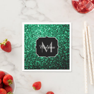 Emerald Green faux glitter sparter Monogram Servet