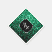 Emerald Green faux glitter sparter Monogram Servet (Hoek)